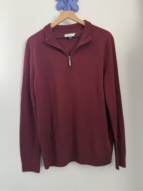 artefact men’s xl burgundy 1/4 zip sweater merino wool fall pullover office